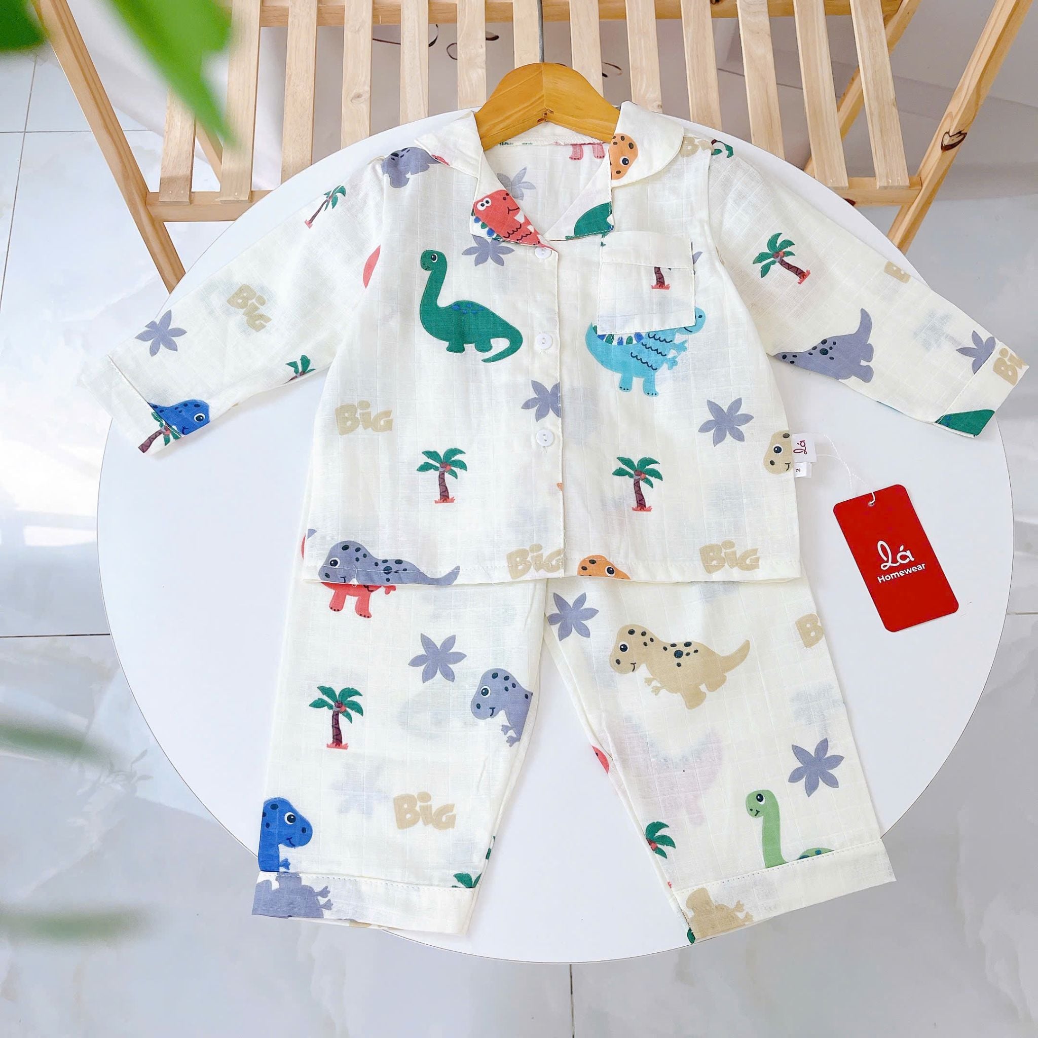  Pijama bé trai bé gái dài tay vải xô Áo Lá Homewear A014, đồ ngủ trẻ em size đại cotton nằm điều hòa bốn mùa 