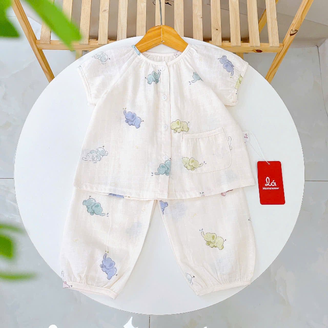  Bộ tay ngắn quần dài xô cotton Lá Homewear A339, đồ ngủ cộc tay bé gái quần bí dễ thương mềm mát 