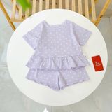  Bộ đùi bé gái chấm bi Lá Homewear LC02, đồ bộ cộc tay bé gái vải Lyocell Cotton phối bèo dễ thương 