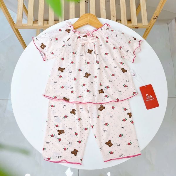  Bộ tay ngắn quần dài bé gái 95% sợi sồi Modal Ice Cool Áo Lá Homewear A379 mềm mướt mát lạnh babydoll dễ thương 