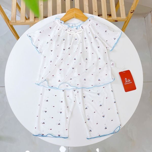  Bộ tay ngắn quần dài bé gái 95% sợi sồi Modal Ice Cool Áo Lá Homewear A379 mềm mướt mát lạnh babydoll dễ thương 
