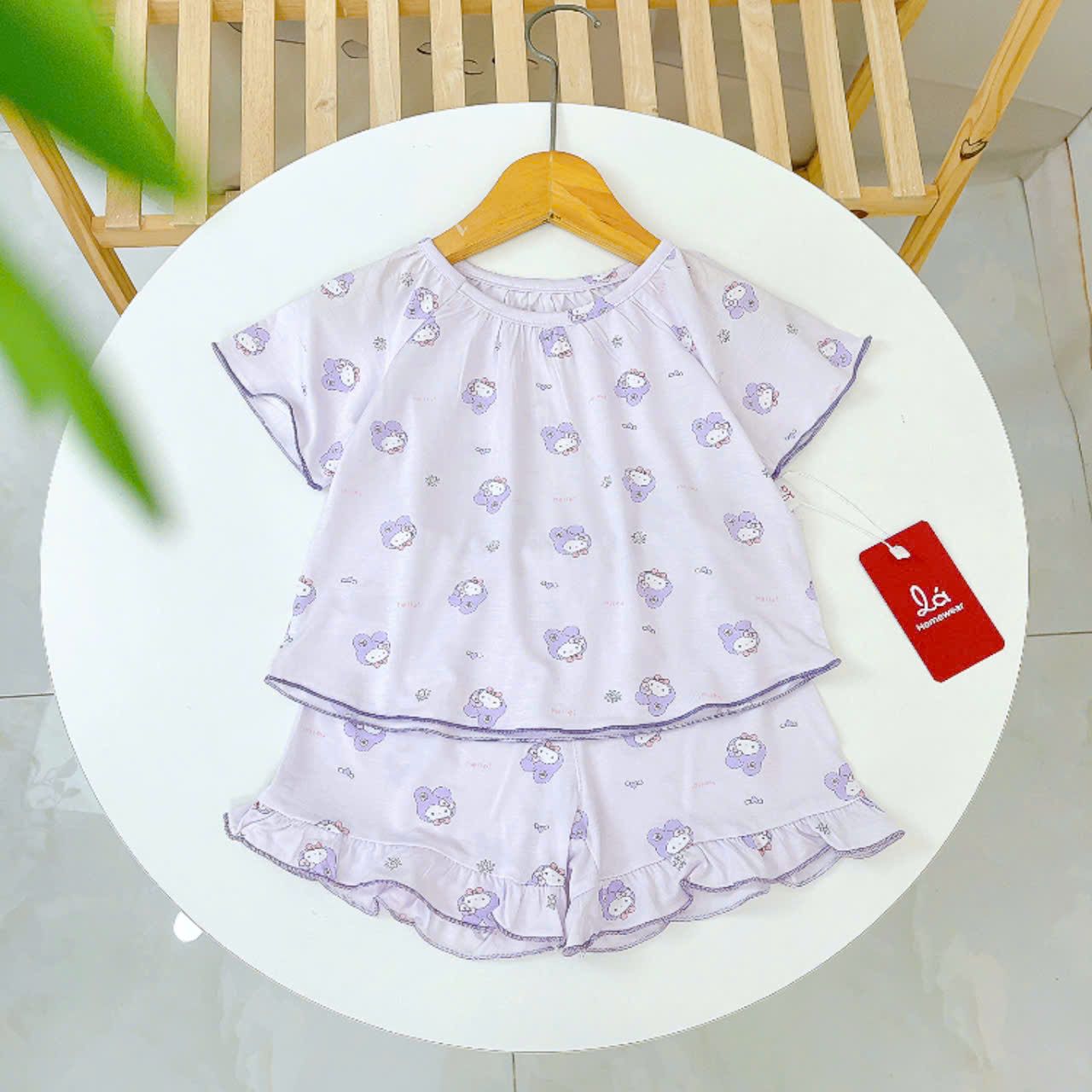  Bộ cộc tay bé gái Lá Homewear A395, bộ đùi cho bé gái vải tencel lycra mềm mỏng mát 