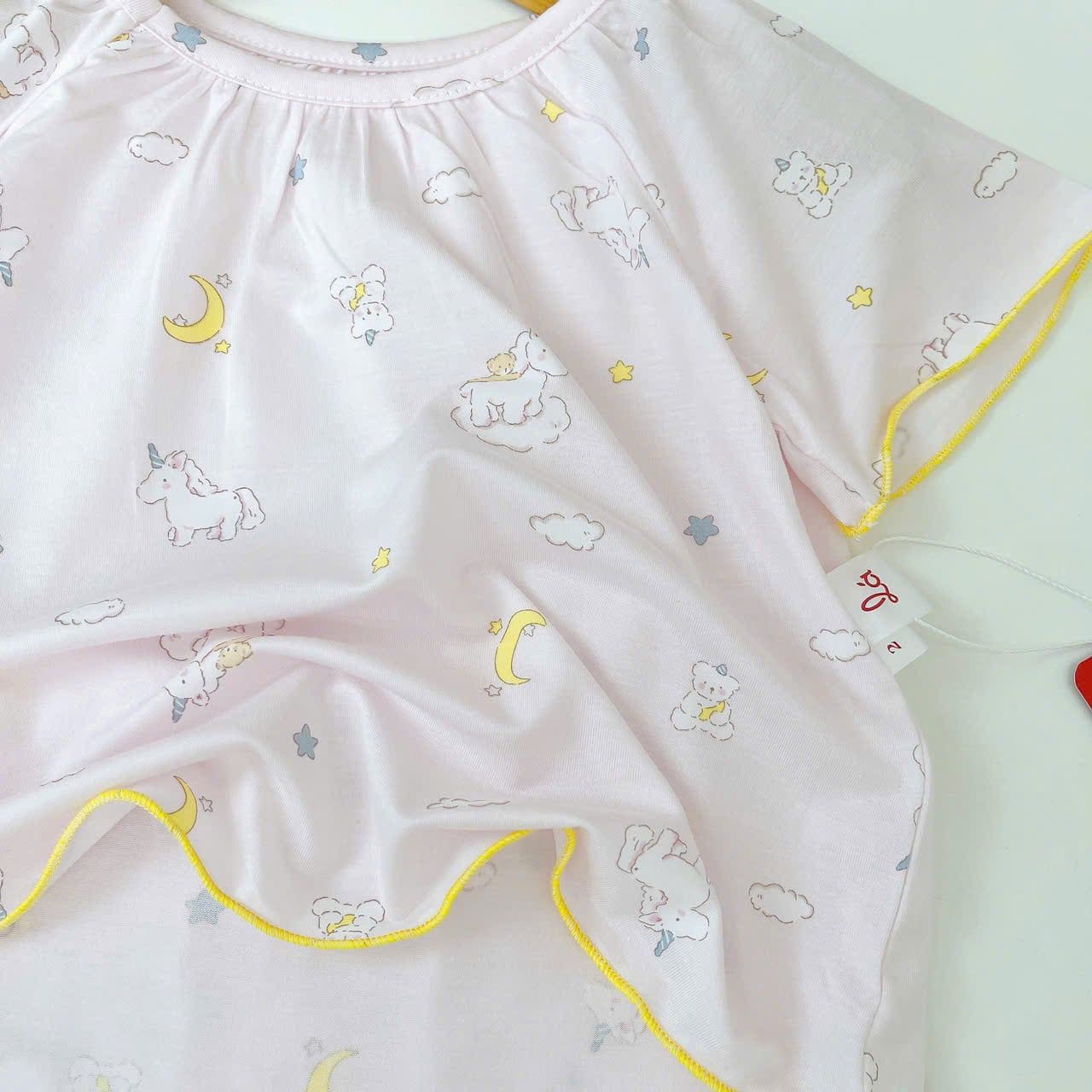  Bộ cộc tay bé gái Lá Homewear A395, bộ đùi cho bé gái vải tencel lycra mềm mỏng mát 