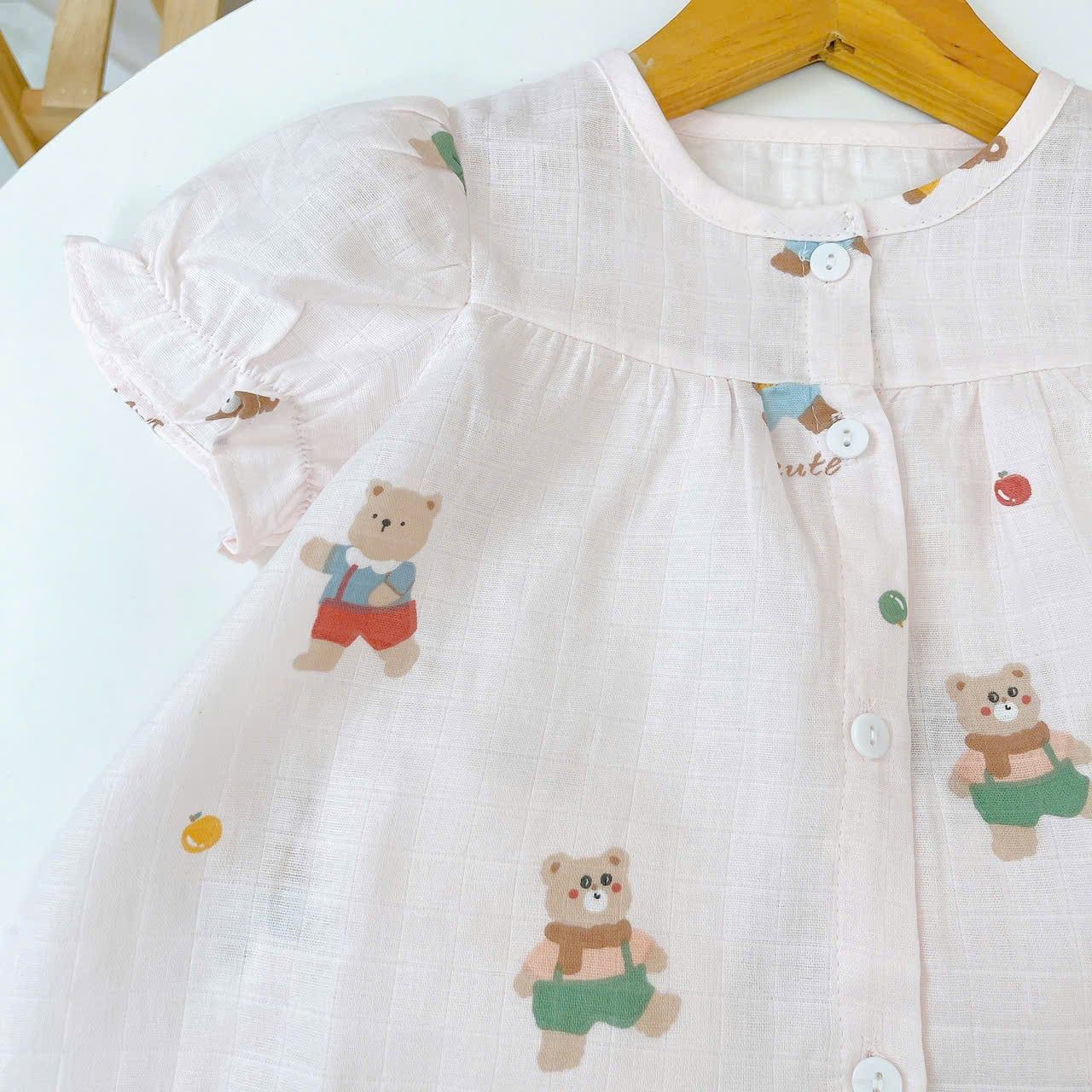  Bộ cộc tay bé gái xô cotton Lá Homewear A256 babydoll mặc hè mát, đồ bộ đùi cho bé dễ thương 