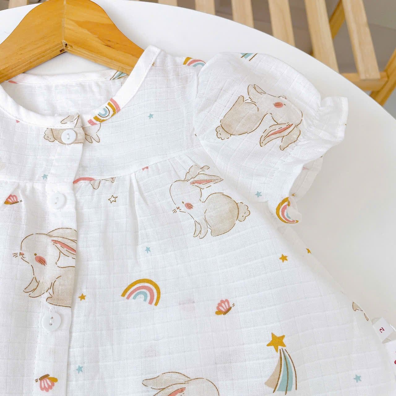  Bộ cộc tay bé gái xô cotton Lá Homewear A256 babydoll mặc hè mát, đồ bộ đùi cho bé dễ thương 