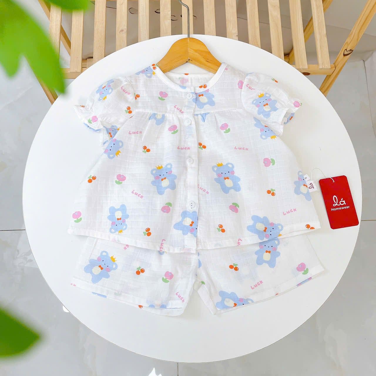  Bộ cộc tay bé gái xô cotton Lá Homewear A256 babydoll mặc hè mát, đồ bộ đùi cho bé dễ thương 