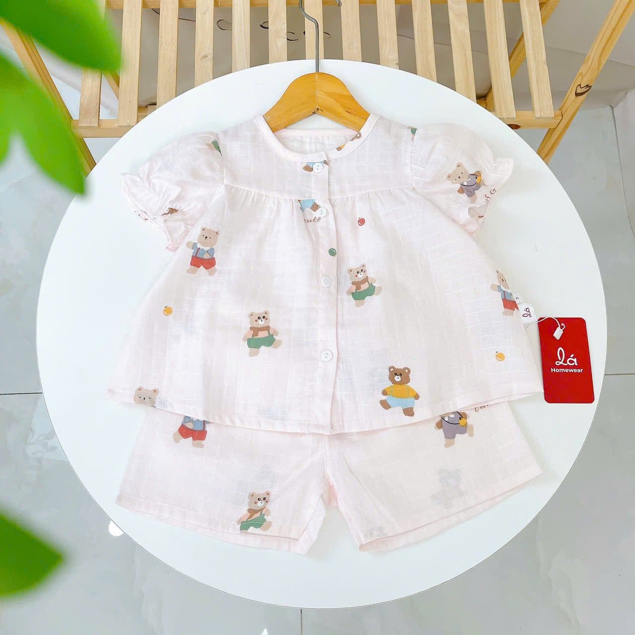 Bộ cộc tay bé gái xô cotton Lá Homewear A256 babydoll mặc hè mát, đồ bộ đùi cho bé dễ thương 