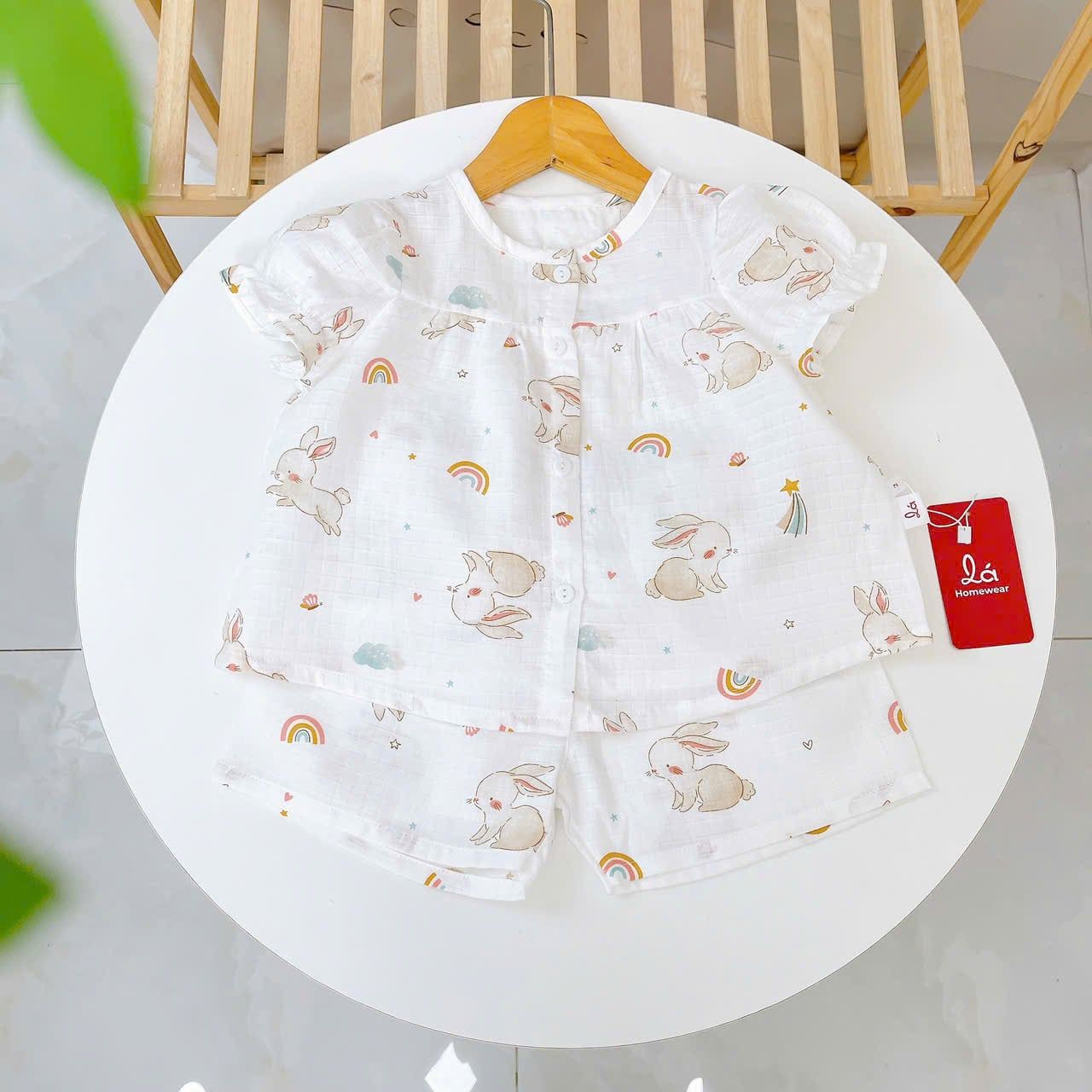  Bộ cộc tay bé gái xô cotton Lá Homewear A256 babydoll mặc hè mát, đồ bộ đùi cho bé dễ thương 