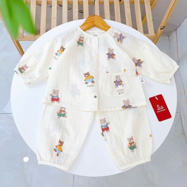 Bộ dài tay bé gái xô cotton Lá Homewear A342, pizama cho bé babydoll mát mềm dễ thương 