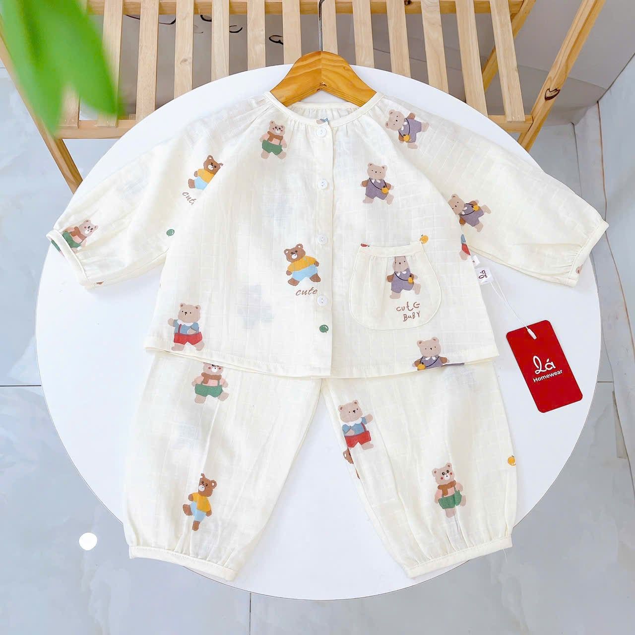  Bộ dài tay bé gái xô cotton Lá Homewear A342, pizama cho bé babydoll mát mềm dễ thương 