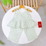  Bộ hai dây bé gái quần lửng xô muslin Lá Homewear A279, bộ đồ hè bé gái mát nhẹ dễ thương áo dây xòe quần suông 