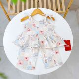  Bộ hai dây bé gái quần lửng xô muslin Lá Homewear A279, bộ đồ hè bé gái mát nhẹ dễ thương áo dây xòe quần suông 