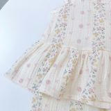  Bộ hai dây bé gái quần lửng xô muslin Lá Homewear A279, bộ đồ hè bé gái mát nhẹ dễ thương áo dây xòe quần suông 