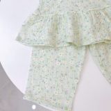  Bộ hai dây bé gái quần lửng xô muslin Lá Homewear A279, bộ đồ hè bé gái mát nhẹ dễ thương áo dây xòe quần suông 