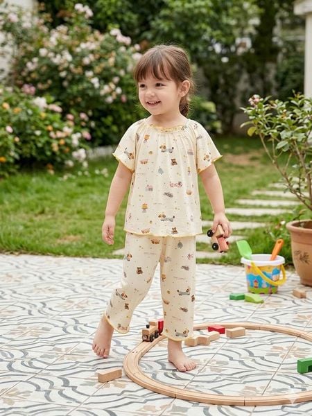  Bộ lửng bé gái sợi sồi Modal Lá Homewear MOD6, đồ bộ tay ngắn quần lỡ babydoll dễ thương vải mềm mát 