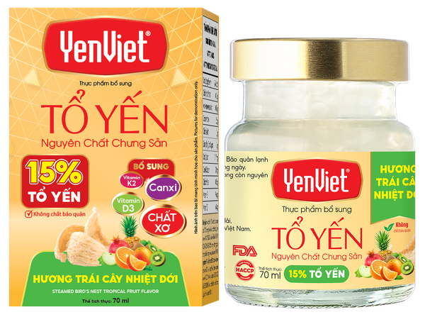 Tổ Yến Nguyên Chất Chưng Sẵn Yenviet Ngon Lành Vị Trái Cây Nhiệt Đới (15% Tổ Yến) - Hộp 06 lọ x 70ml