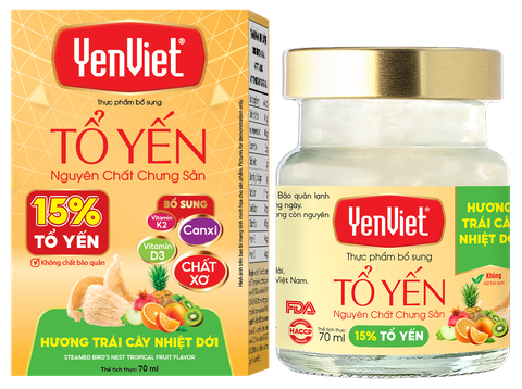 Tổ Yến Nguyên Chất Chưng Sẵn Yenviet Ngon Lành Vị Trái Cây Nhiệt Đới (15% Tổ Yến) - Hộp 06 lọ x 70ml