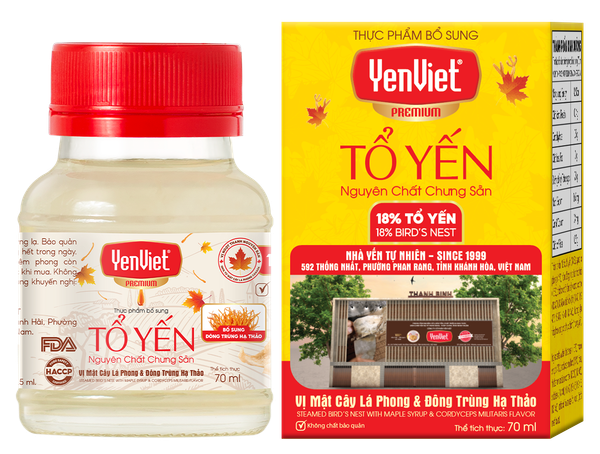 Tổ Yến Nguyên Chất Chưng Sẵn vị Mật Cây Lá Phong & Đông Trùng Hạ Thảo (18% Tổ Yến)