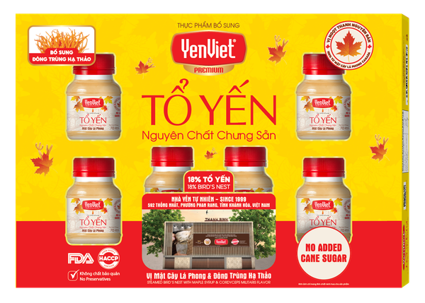 Tổ Yến Nguyên Chất Chưng Sẵn vị Mật Cây Lá Phong & Đông Trùng Hạ Thảo (18% Tổ Yến)