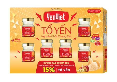 Tổ Yến Nguyên Chất Chưng Sẵn Vị Táo Đỏ Hạt Sen (15% Tổ Yến)- Hộp 06 lọ x 70ml