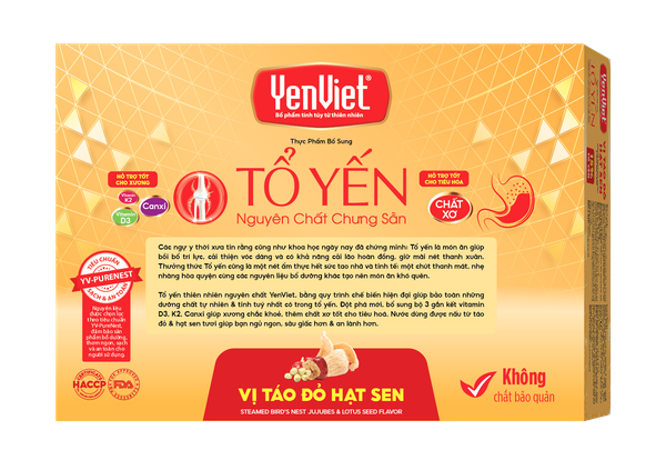Tổ Yến Nguyên Chất Chưng Sẵn Vị Táo Đỏ Hạt Sen (15% Tổ Yến)- Hộp 06 lọ x 70ml