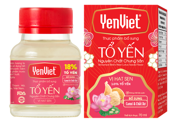 Tổ Yến Nguyên Chất Chưng Sẵn Yến Việt Vị Hạt Sen (18% Tổ Yến) - Hộp Quà Tặng 06 Lọ x 70ml