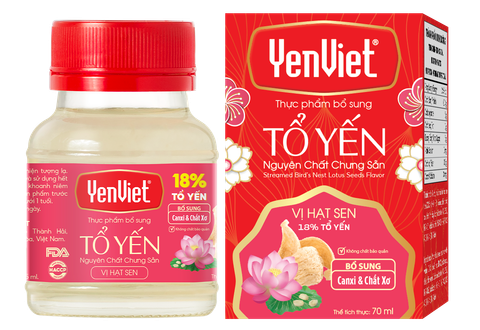 Tổ Yến Nguyên Chất Chưng Sẵn Yến Việt Vị Hạt Sen (18% Tổ Yến) - Hộp Quà Tặng 06 Lọ x 70ml
