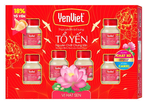 Tổ Yến Nguyên Chất Chưng Sẵn Yến Việt Vị Hạt Sen (18% Tổ Yến) - Hộp Quà Tặng 06 Lọ x 70ml