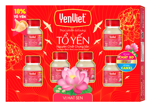 Tổ Yến Nguyên Chất Chưng Sẵn Yến Việt Vị Hạt Sen (18% Tổ Yến) - Hộp Quà Tặng 06 Lọ x 70ml