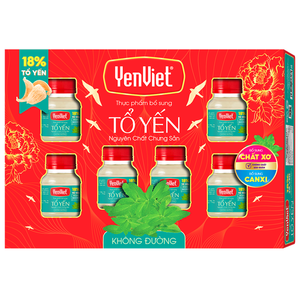 Tổ Yến Nguyên Chất Chưng Sẵn Không Đường (18% Tổ Yến) - Hộp Quà Tặng 06 Lọ x 70ml