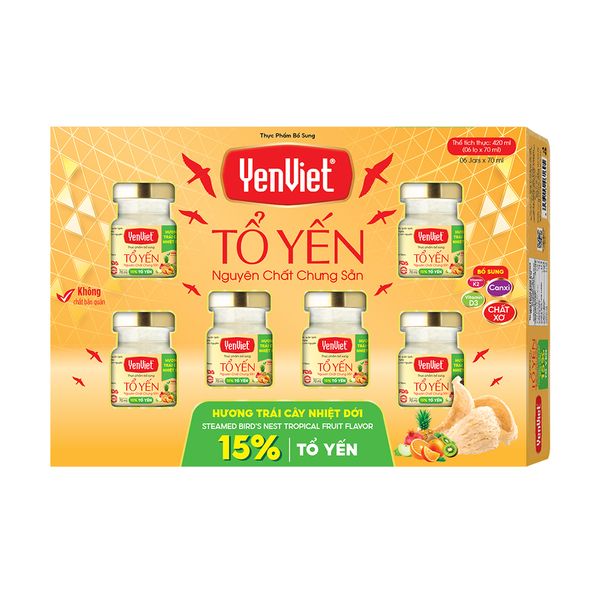 Tổ Yến Nguyên Chất Chưng Sẵn Yenviet Ngon Lành Vị Trái Cây Nhiệt Đới (15% Tổ Yến) - Hộp 06 lọ x 70ml