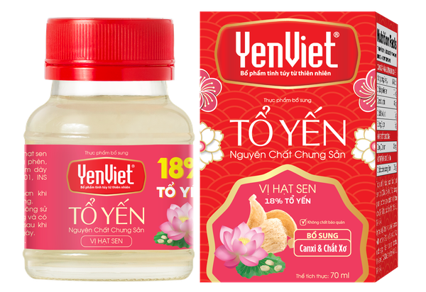 Tổ Yến Nguyên Chất Chưng Sẵn Vị Hạt Sen (18% Tổ Yến) - Khay 06 Lọ x 70ml