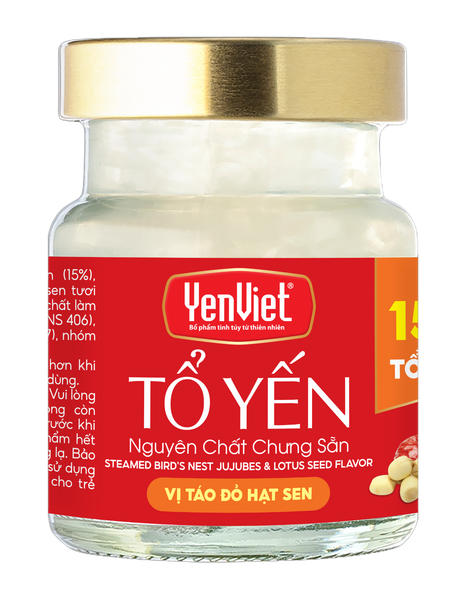 Tổ Yến Nguyên Chất Chưng Sẵn Vị Táo Đỏ Hạt Sen (15% Tổ Yến)- Hộp 06 lọ x 70ml