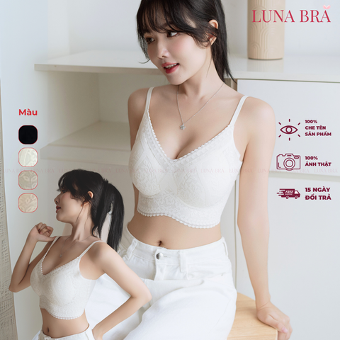 Áo lót cao cấp Bra ren lụa thêu hoa Luna Bra - Al034