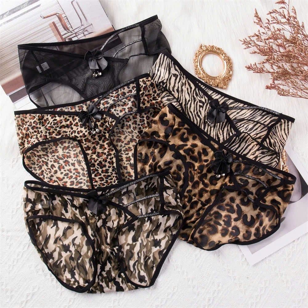 Set 5 Quần Lót cao cấp hoạ tiết da báo ren lưới mix nơ  -  Ql018