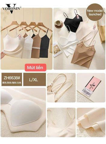 Áo hai dây đính cúc  su lanh cao cấp có sẵn mút nâng ngực 1cm - HD001