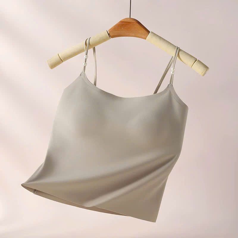 Áo hai dây đính cúc  su lanh cao cấp có sẵn mút nâng ngực 1cm - HD001