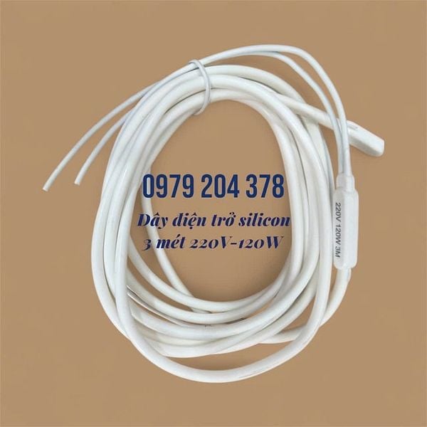  3 mét 220V- 120W Điện trở silicone tròn, trắng 