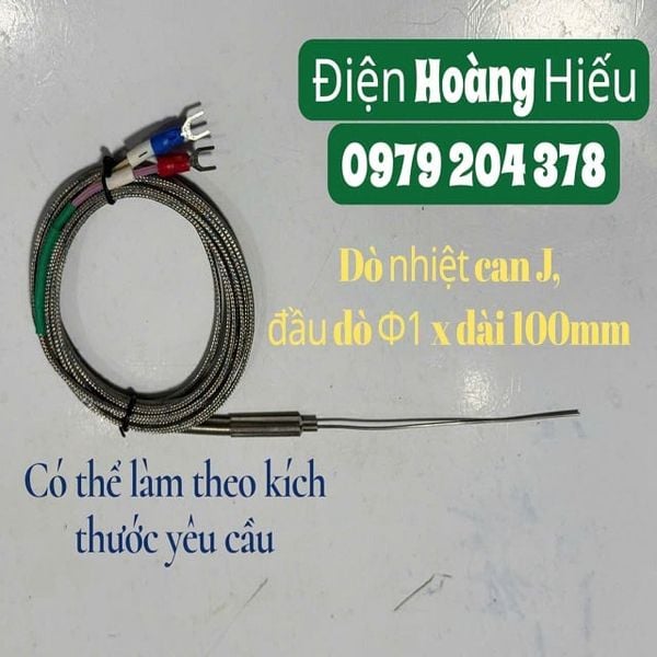  Dò nhiệt độ can J, Đầu dò Phi 1x DÀI 100MM, dây dò J dài 2 mét 