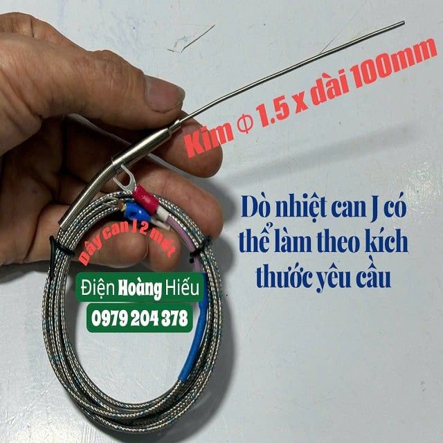 Dò nhiệt độ can J, Đầu dò Phi 1.5x DÀI 100MM, dây dò J dài 2 mét