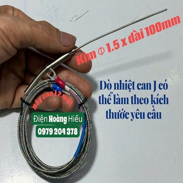  Dò nhiệt độ can J, Đầu dò Phi 1.5x DÀI 100MM, dây dò J dài 2 mét 
