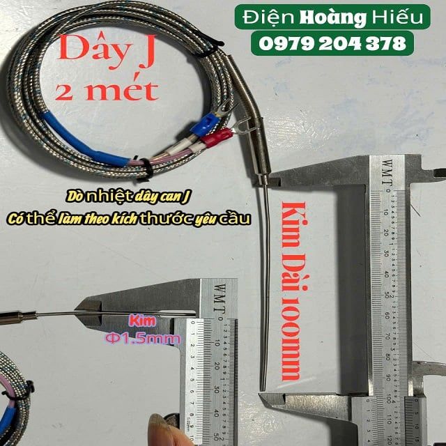 Dò nhiệt độ can J, Đầu dò Phi 1.5x DÀI 100MM, dây dò J dài 2 mét