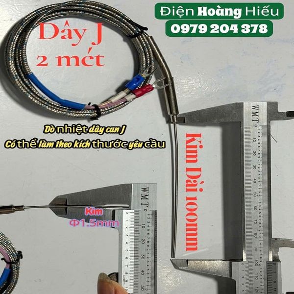  Dò nhiệt độ can J, Đầu dò Phi 1.5x DÀI 100MM, dây dò J dài 2 mét 