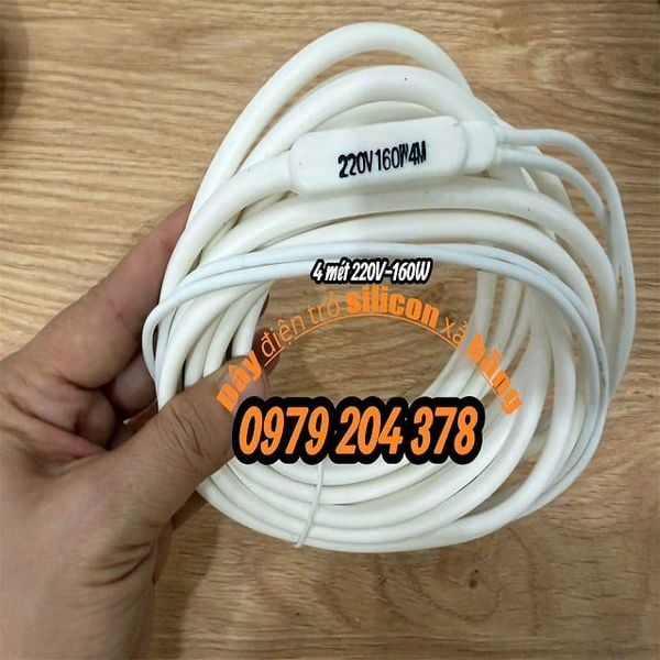  4 mét 220V- 160W Điện trở silicone tròn, trắng 