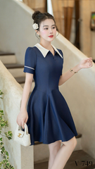 Váy jeans phối cổ viền tay