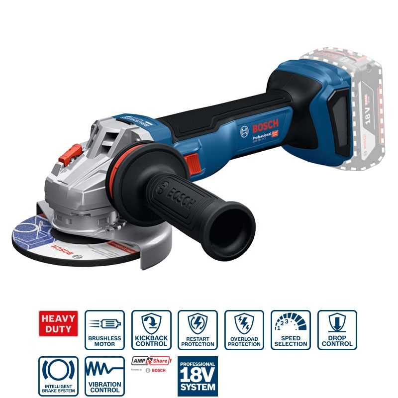 125mm Máy Mài Góc Dùng Pin 18V Bosch GWS 18V-11 S (chưa Pin & Sạc)