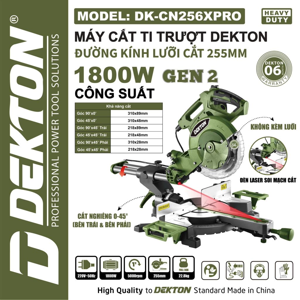 Máy Cắt Nhôm Dekton DK-CN256XPRO 255mm 1800W Ti Trượt Lớn