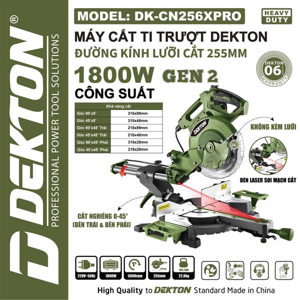 Máy Cắt Nhôm Dekton DK-CN256XPRO 255mm 1800W Ti Trượt Lớn