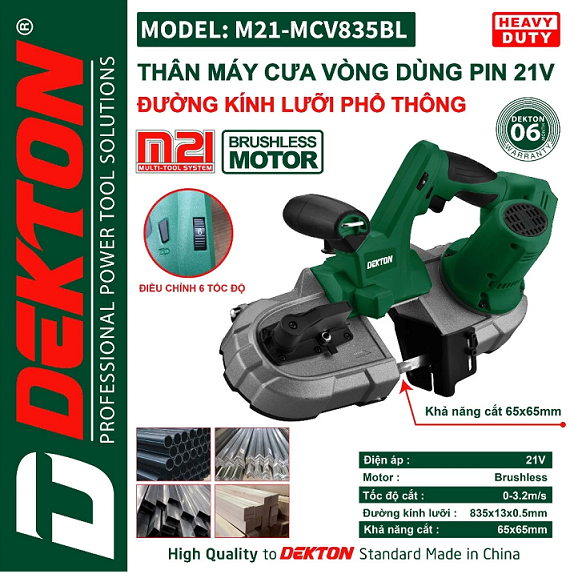 Máy Cưa Vòng Pin Dekton M21-MCV835BL Motor Brushless 21V Xanh