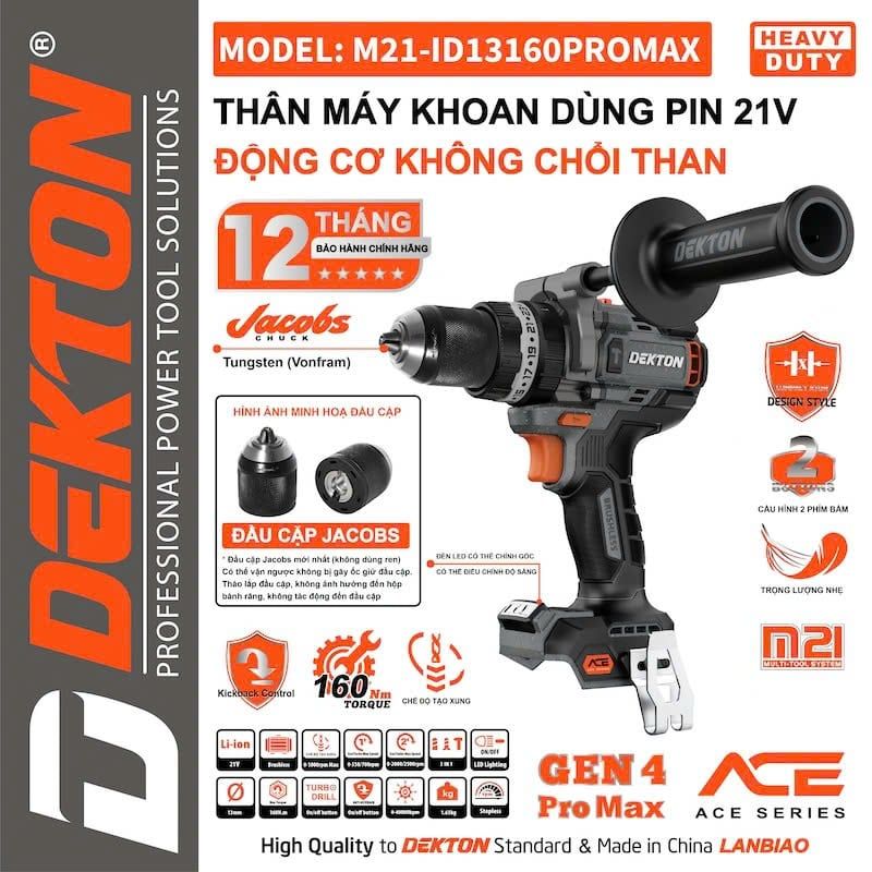 Máy Khoan Dekton M21-ID13160PROMAX 160N.M Motor Brushless 4 Tốc